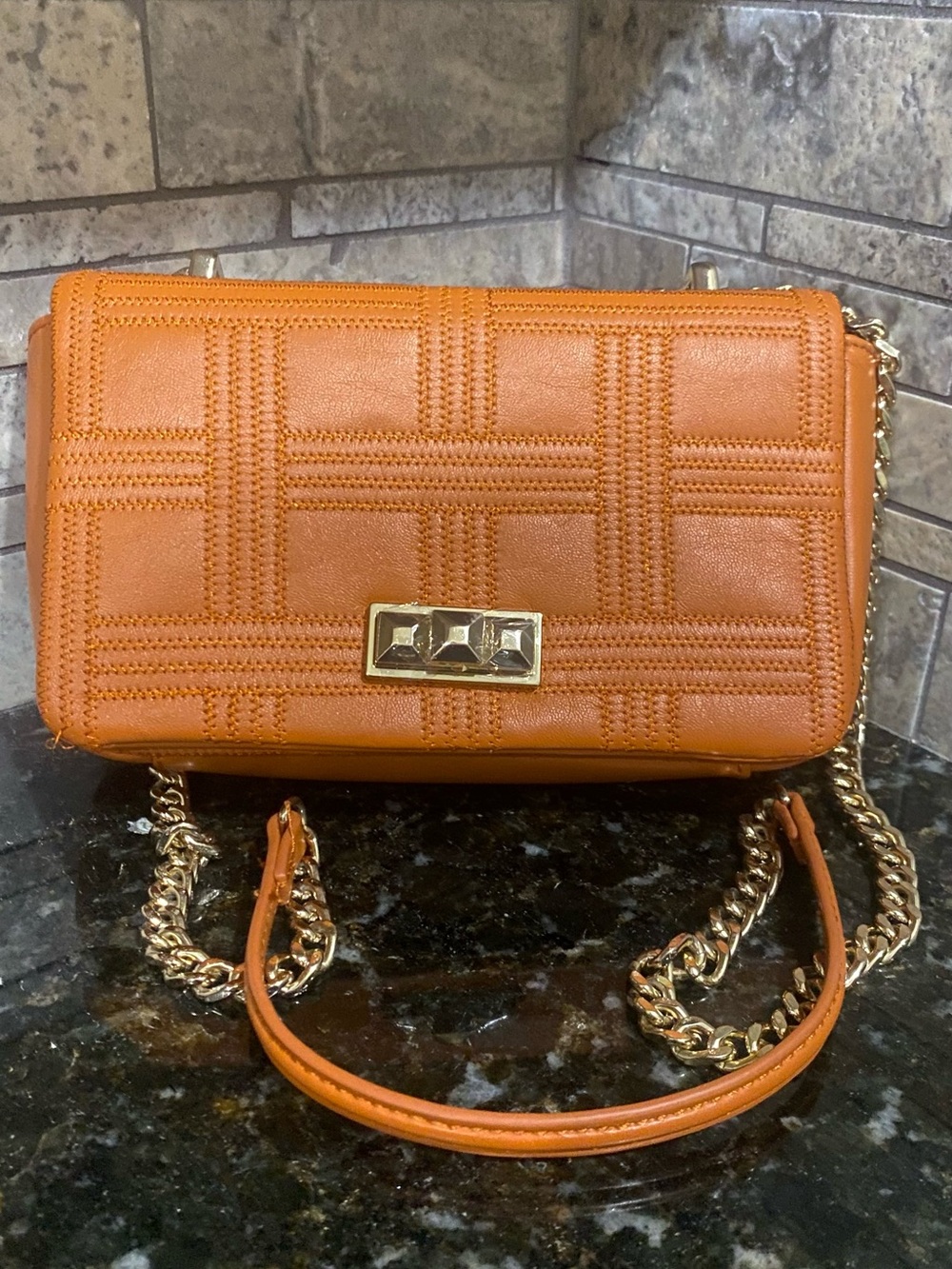 Zara Orange Quilted Chain Crossbody Bag